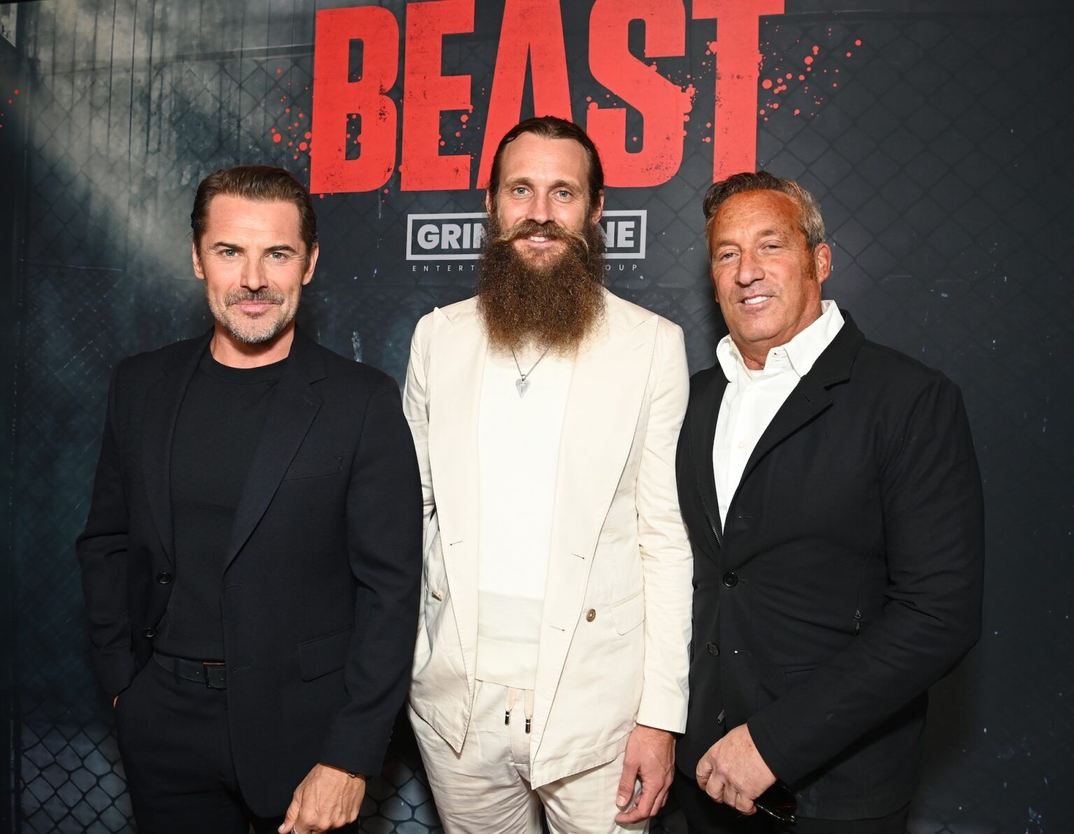 INGLEWOOD, CALIFORNIA - APRIL 08: (L-R) Daniel MacPherson, director Tyler Atkins and Barry Brooker attend "Beast" Los Angeles Special Screening at Cosm Los Angeles on April 08, 2026 in Inglewood, California. (Photo by Jon Kopaloff/Getty Images for Lionsgate/Grindstone)