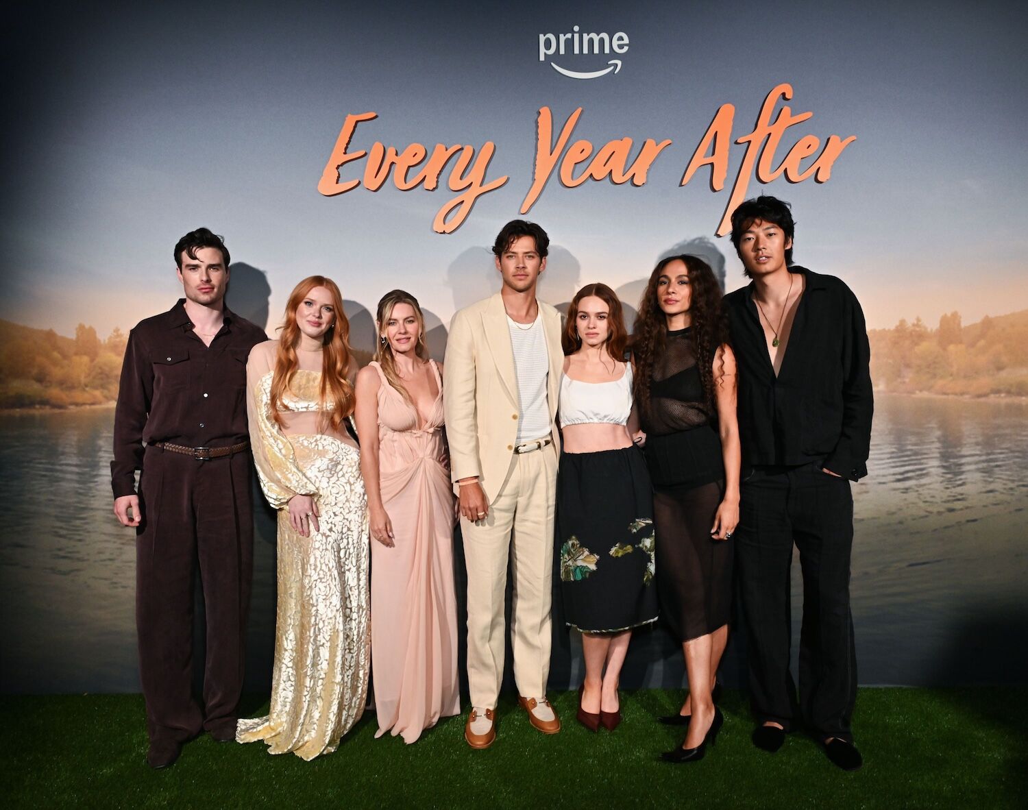 NEW YORK, NEW YORK - JUNE 08: (L-R) Michael Bradway, Abigail Cowen, Elisha Cuthbert, Matt Cornett, Sadie Soverall, Aurora Perrineau and Joseph Chiu attend the "Every Year After" Tribeca Premiere after-party on June 08, 2026 in New York City. (Photo by Slaven Vlasic/Getty Images for Prime Video)