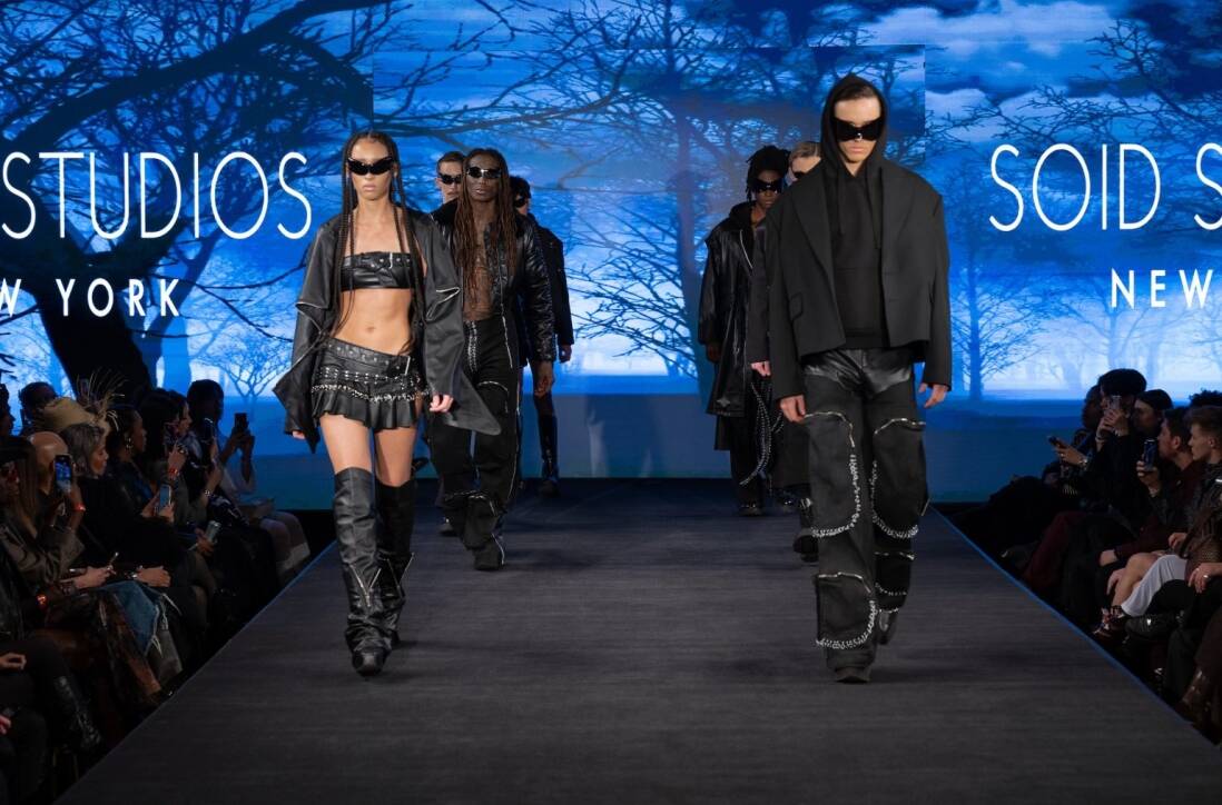 NEW YORK, NEW YORK - FEBRUARY 09: Models walk the runway at the Soid Studios show during New York Fashion Week Powered By Art Hearts Fashion at The Angel Orensanz Foundation on February 09, 2025 in New York City. (Photo by Mark Gunter/Getty Images for Art Hearts Fashion)