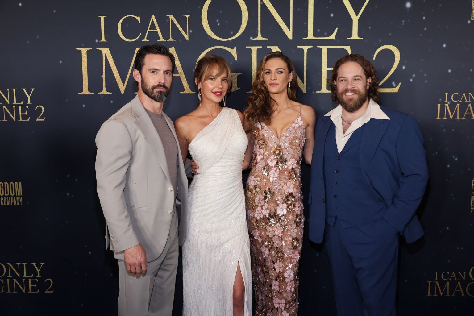 NASHVILLE, TENNESSEE - FEBRUARY 12: (L-R) Milo Ventimiglia, Arielle Kebbel, Sophie Skelton and John Michael Finley attend the 'I Can Only Imagine 2" Nashville Premiere at Belmont University on February 12, 2026 in Nashville, Tennessee. (Photo by Terry Wyatt/Getty Images for Lionsgate)