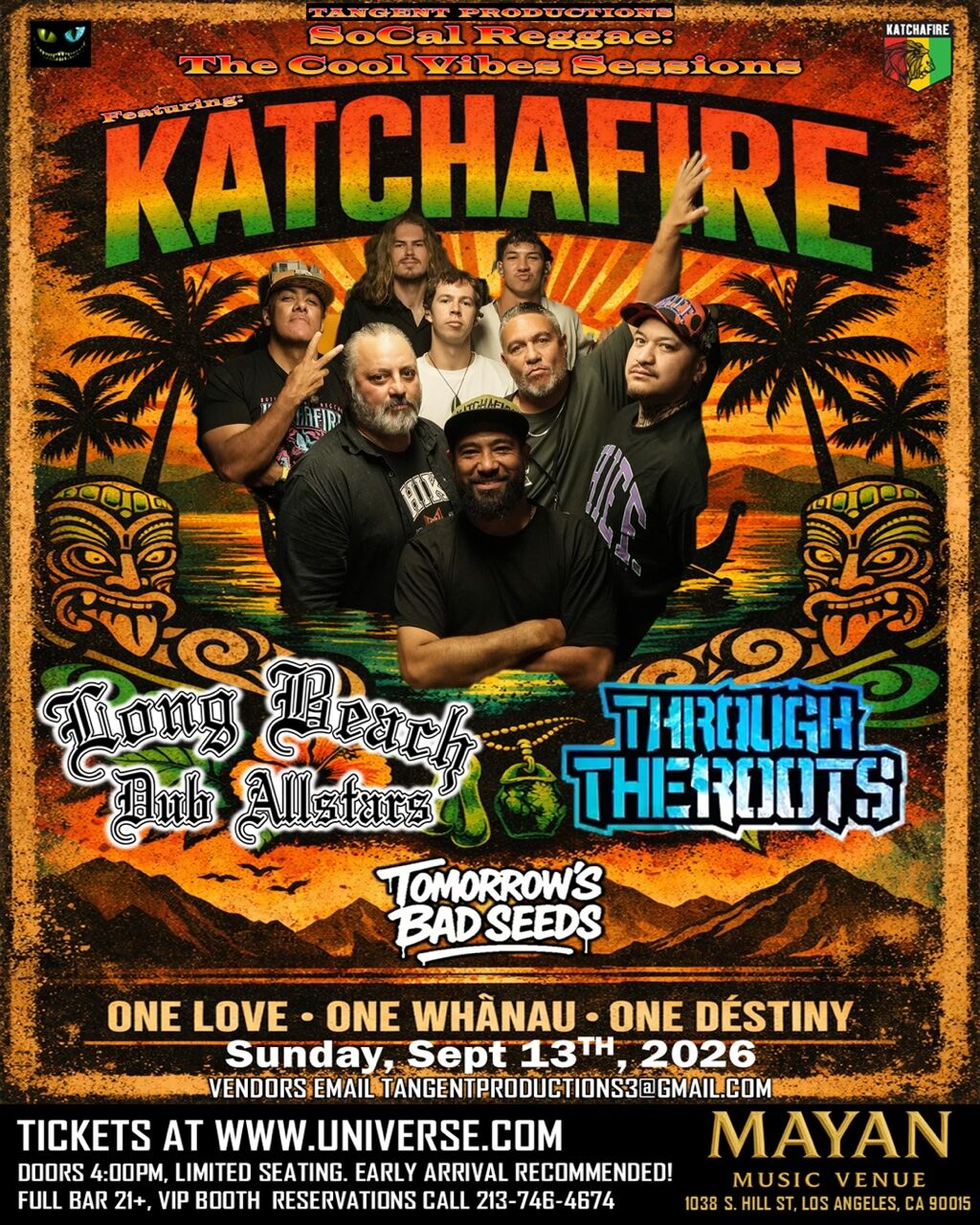 Tangent Productions Presents Katchafire, Long Beach Dub Allstars, Through the Roots, and Tomorrows Bad Seeds for an Unforgettable Night at The Mayan